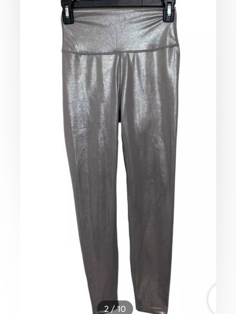 “ALLFENIX” Chrome/silver METALLIC, HI-WAIST, supportive leggings; MED 8/10, 25” - Picture 2 of 6